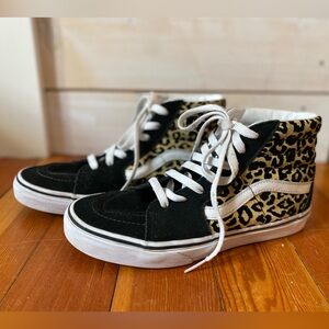 Vans Black and Leopard High-Top Sneakers, Juniors Size 6